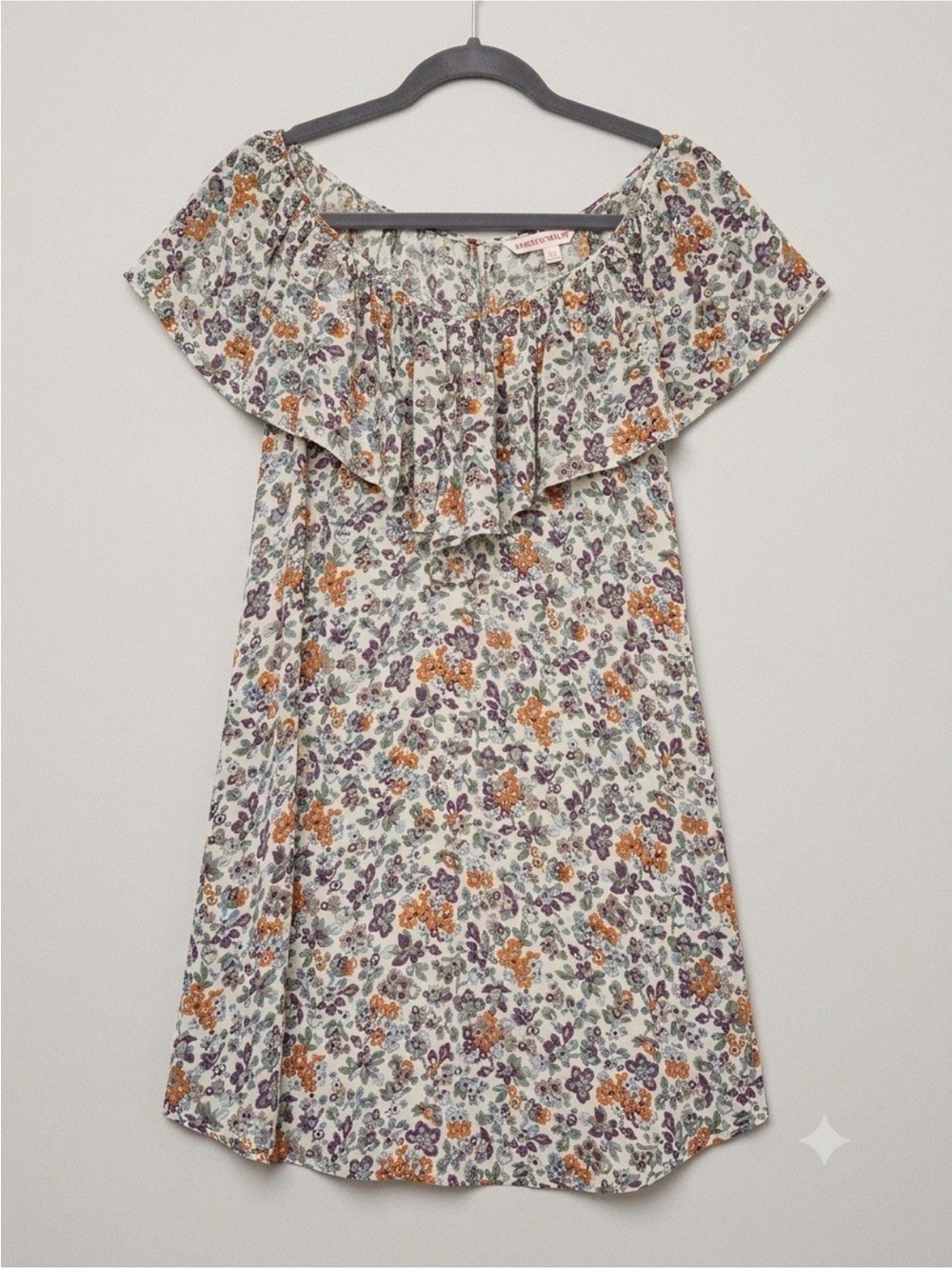 Rebecca Taylor 100% Silk Off The Shoulder Floral Ruffle Dress Size 8